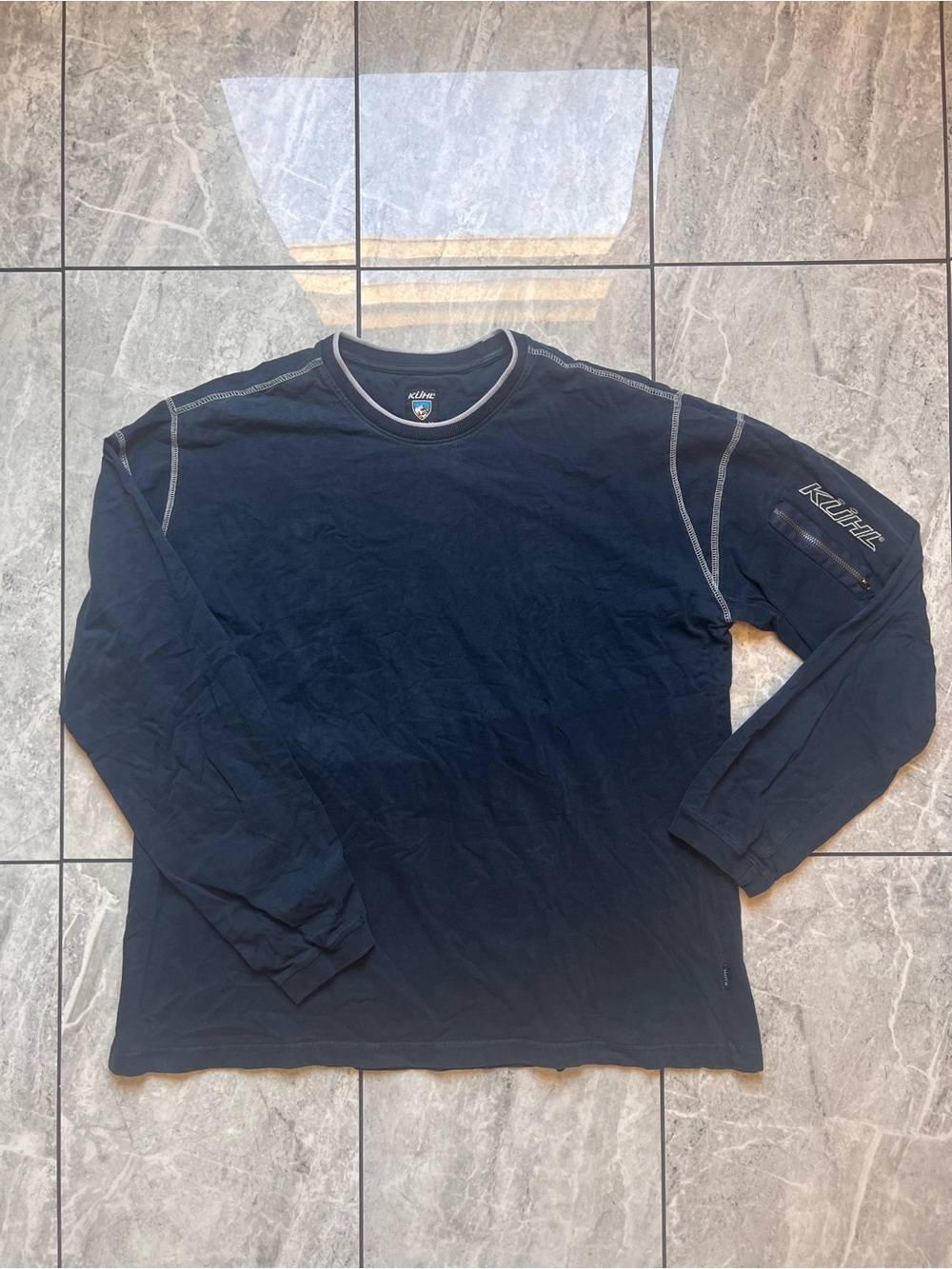 KÜHL Men's Navy Kommando C-Neck Long Sleeve Shirt Embroidered Pocket Zip 2XL